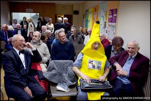 Yes, I Have no Bananas. Mike demonstrates his unstinting support of ‘Blitz and Bananas’ the film